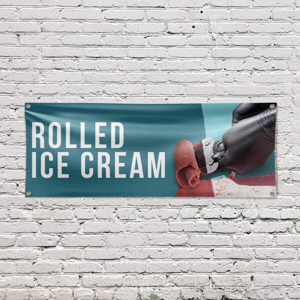 Signmission Rolled Ice Cream, 18 Inch x 48 Inch, Vinyl Banner - B-30838