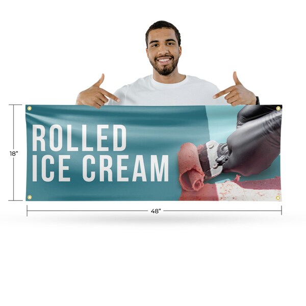 Signmission Rolled Ice Cream, 18 Inch x 48 Inch, Vinyl Banner - B-30838