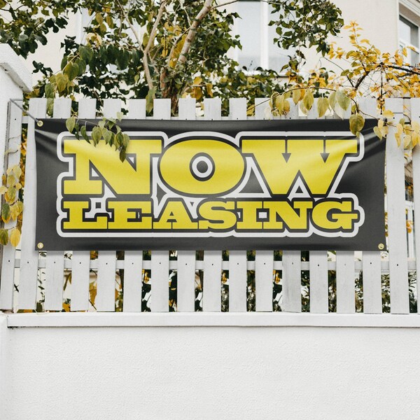 Signmission Now Leasing, 18 Inch x 48 Inch, Vinyl Banner - B-30762
