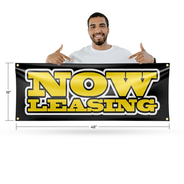 Signmission Now Leasing, 18 Inch x 48 Inch, Vinyl Banner - B-30762