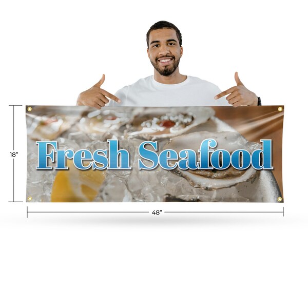 Signmission Fresh Seafood, 18 Inch x 48 Inch, Vinyl Banner - B-30658