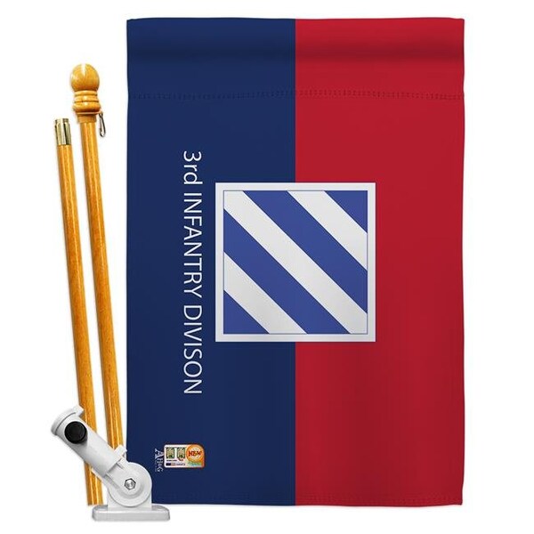 Americana Home & Garden Americana Home & Garden AA-MI-HS-140332-IP-BO-D-US18-AG 28 x 40 in. 3rd Infantry Division Military Impressions Decorative Vertical Double Sided House Flag Set & Pole Bracket Hardware Flag Set - HS140332-BO
