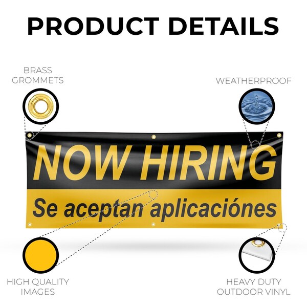 Signmission Now Hiring se Acepan Aplicaciones, 24 Inch x 72 Inch, Vinyl Banner - B-72-30761