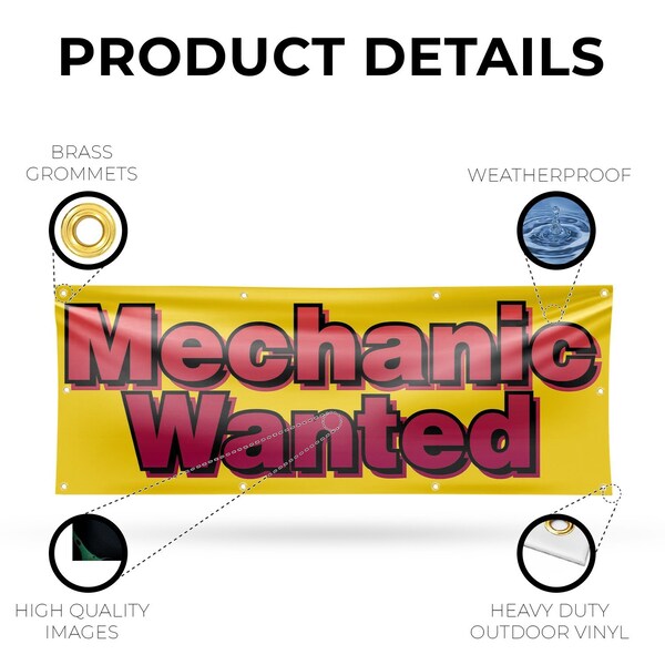 Signmission Mechanic Wanted, 36 Inch x 96 Inch, Vinyl Banner - B-96-30734
