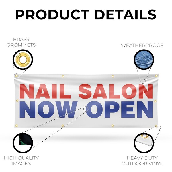 Signmission Nail Salon Now Open, 36 Inch x 96 Inch, Vinyl Banner - B-96-30748