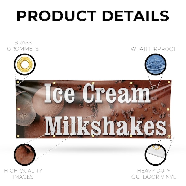 Signmission Ice Cream Milkshakes, 48 Inch x 120 Inch, Vinyl Banner - B-120-30703