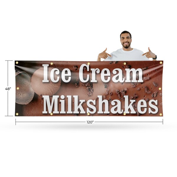 Signmission Ice Cream Milkshakes, 48 Inch x 120 Inch, Vinyl Banner - B-120-30703