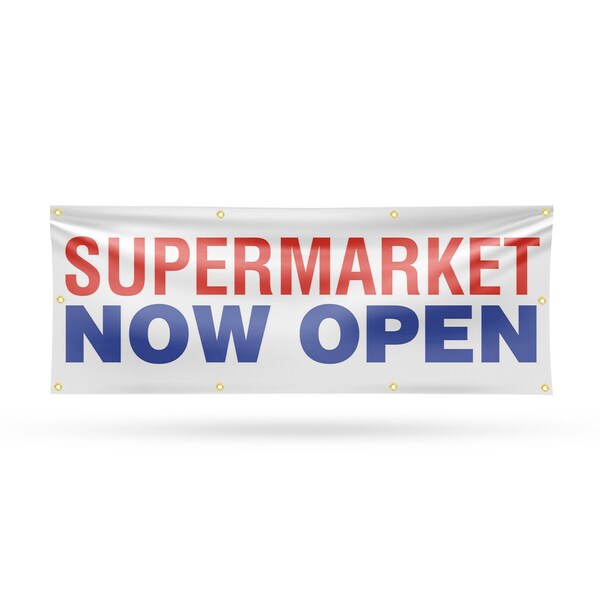Signmission Supermarket Now Open, 36 Inch x 96 Inch, Vinyl Banner - B-96-30872