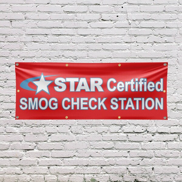 Signmission Star Certified Smog Check Station, 36 Inch x 96 Inch, Vinyl Banner - B-96-30865