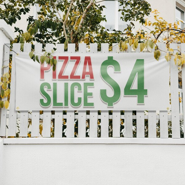 Signmission Pizza Slice $4, 18 Inch x 48 Inch, Vinyl Banner - B-30808