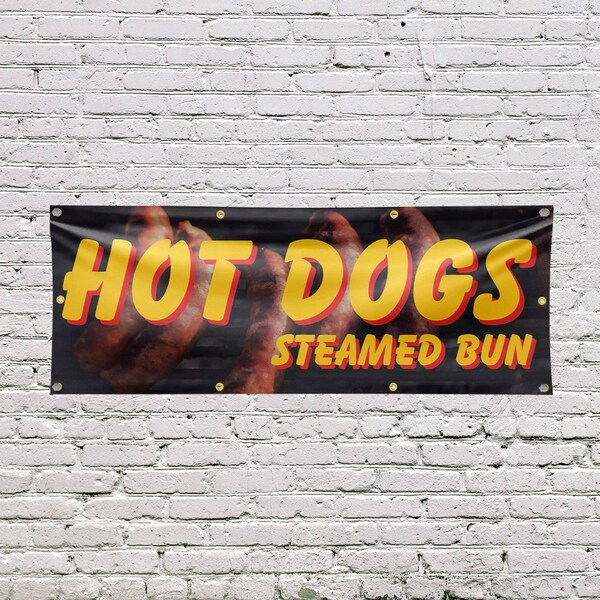 Signmission Hot Dogs Steamed Bun, 36 Inch x 96 Inch, Vinyl Banner - B-96-30700
