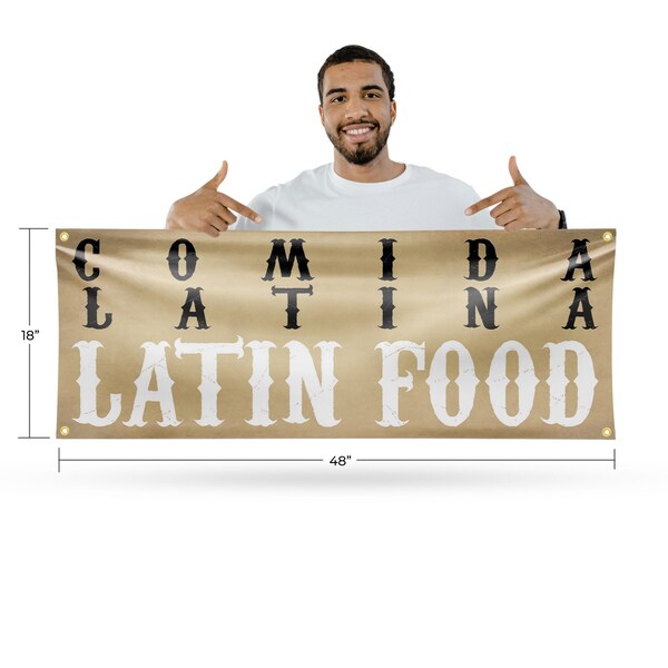Signmission Comida Latina Latin Food, 18 Inch x 48 Inch, Vinyl Banner - B-30521