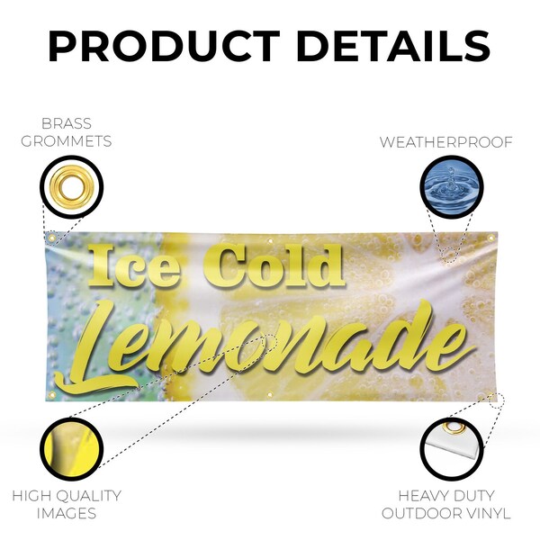 Signmission Iced Cold Lemonade, 24 Inch x 72 Inch, Vinyl Banner - B-72-30705