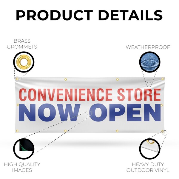 Signmission Convenience Store Now Open, 36 Inch x 96 Inch, Vinyl Banner - B-96-30528