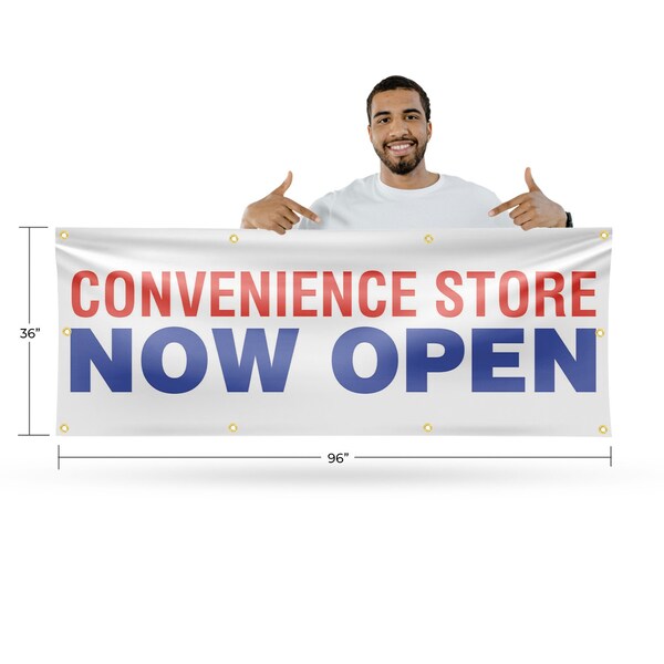 Signmission Convenience Store Now Open, 36 Inch x 96 Inch, Vinyl Banner - B-96-30528