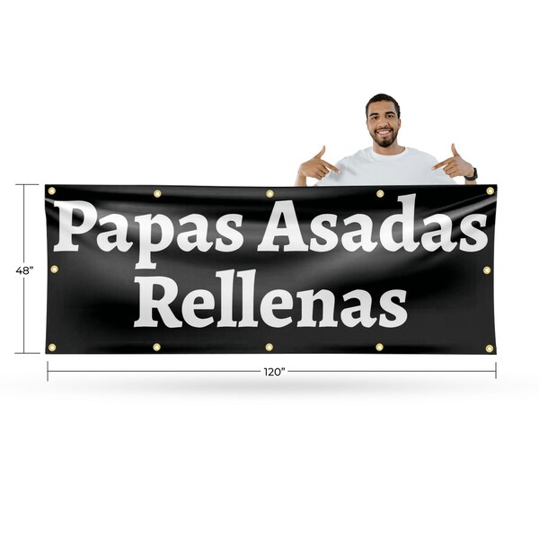 Signmission Papas Asadas Rellenas, 48 Inch x 120 Inch, Vinyl Banner - B-120-30774