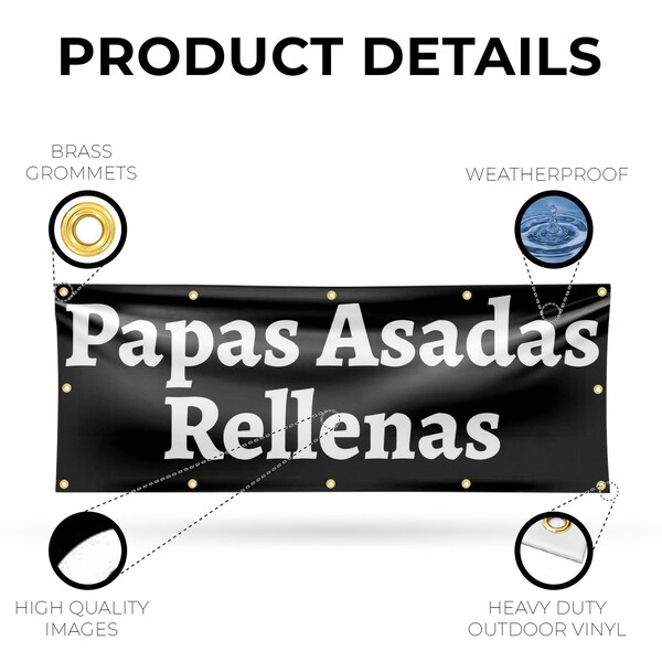 Signmission Papas Asadas Rellenas, 48 Inch x 120 Inch, Vinyl Banner - B-120-30774