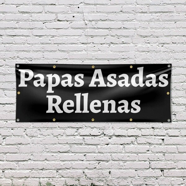 Signmission Papas Asadas Rellenas, 48 Inch x 120 Inch, Vinyl Banner - B-120-30774