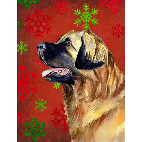 Patioplus 11 x 15 In. Leonberger Red And Green Snowflakes Holiday Christmas Flag, Garden Size - PA55244