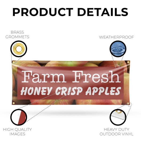 Signmission Farm Fresh Honey Crisp Apples, 18 Inch x 48 Inch, Vinyl Banner - B-30596