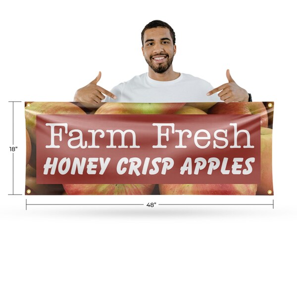 Signmission Farm Fresh Honey Crisp Apples, 18 Inch x 48 Inch, Vinyl Banner - B-30596