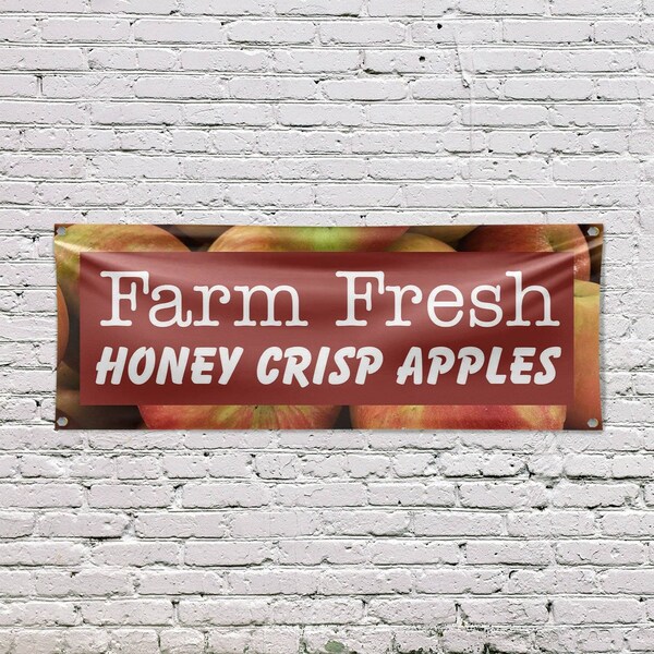 Signmission Farm Fresh Honey Crisp Apples, 18 Inch x 48 Inch, Vinyl Banner - B-30596