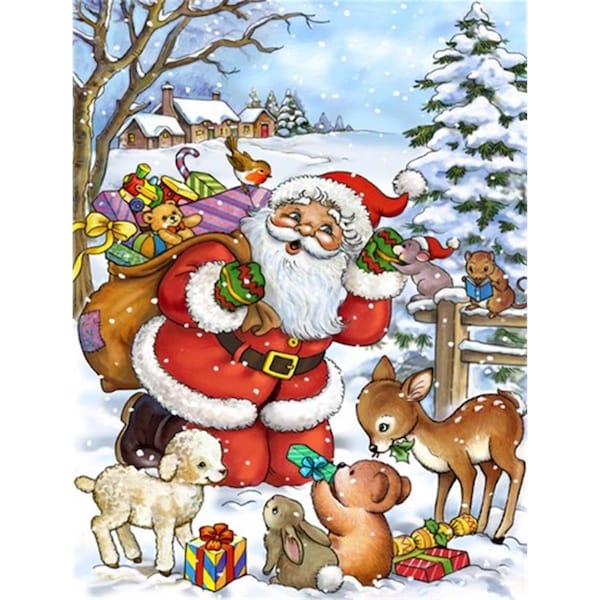 Patioplus Christmas Santa Forrest Friends Flag Canvas House Size - PA2557047