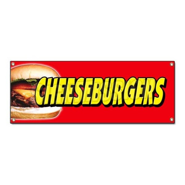 Signmission CHEESEBURGERS BANNER SIGN cheese burger sign french fries char broiled grill - B-CHEESEBURGERS