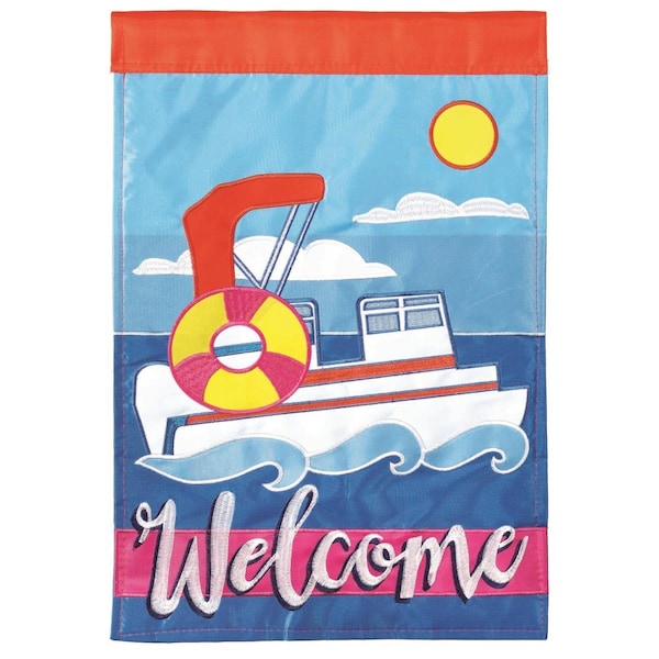 Dicksons 29 x 42 in Flag Double Applique Pontoon Boat Welcome Polyester Large - M001127