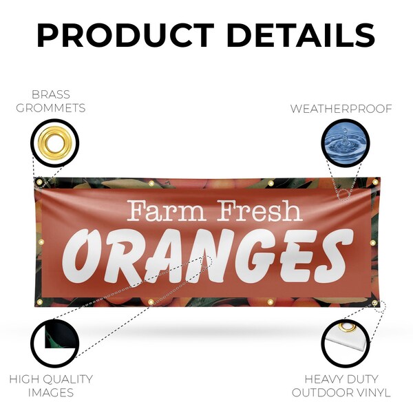 Signmission Farm Fresh Oranges, 36 Inch x 96 Inch, Vinyl Banner - B-96-30604