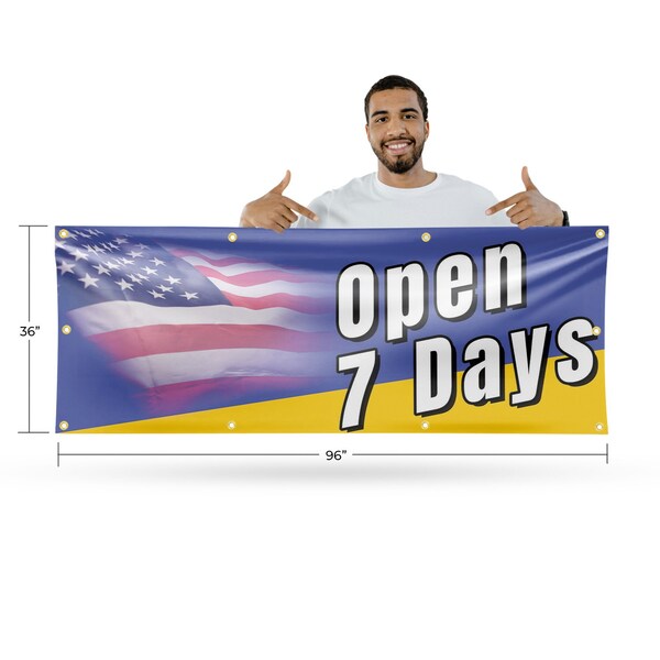 Signmission Open 7 Days, 36 Inch x 96 Inch, Vinyl Banner - B-96-30770