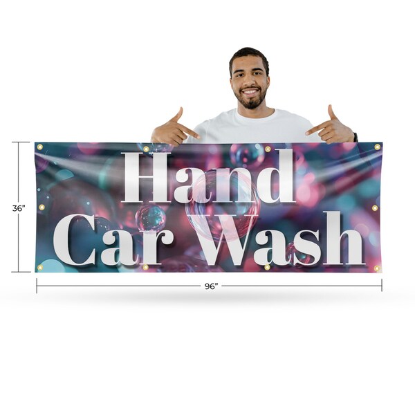 Signmission Hand Car Wash, 36 Inch x 96 Inch, Vinyl Banner - B-96-30690