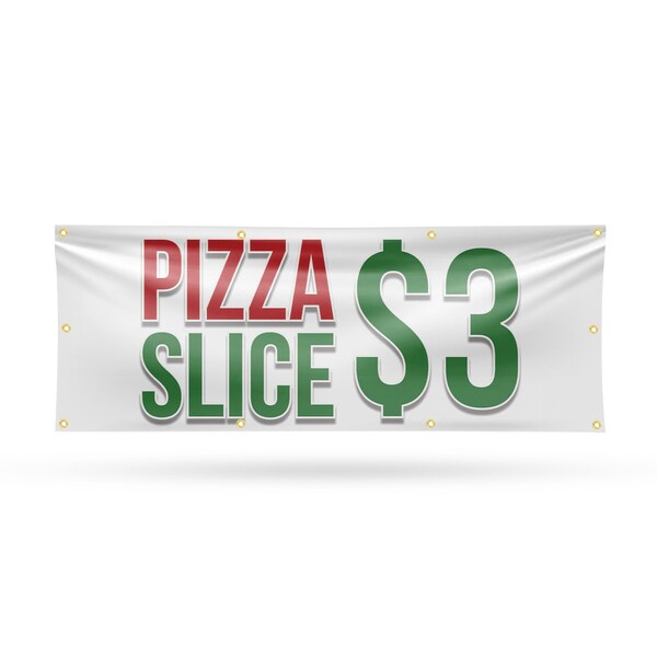 Signmission Pizza Slice $3, 36 Inch x 96 Inch, Vinyl Banner - B-96-30807