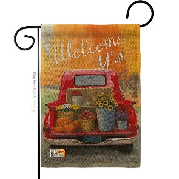 Gardencontrol 13 x 18.5 in. Welcome Harvest Truck Burlap Fall & Autumn Impressions Decorative Vertical Double Sided Garden Flag - GA1486218