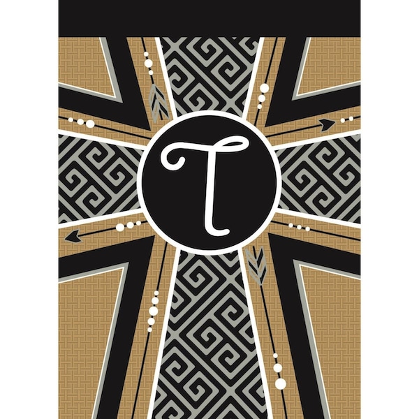 Magnolia Gardens 13 x 18 in Double Applique Monogram T Cross Burlap Garden Flag - FLAG5016
