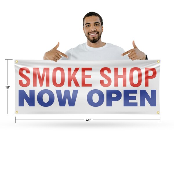 Signmission Smoke Shop Now Open, 18 Inch x 48 Inch, Vinyl Banner - B-30857