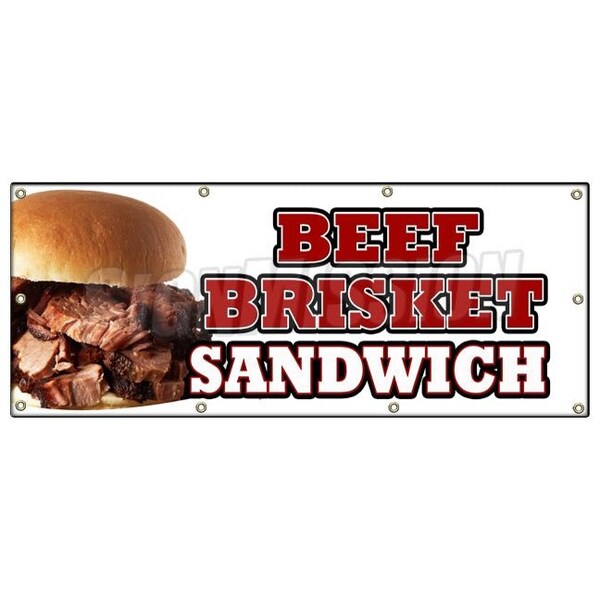 Signmission BEEF BRISKET SANDWICH BANNER SIGN slow cooked bar b que texas smoked - B-96 BEEF BRISKET SANDWICH