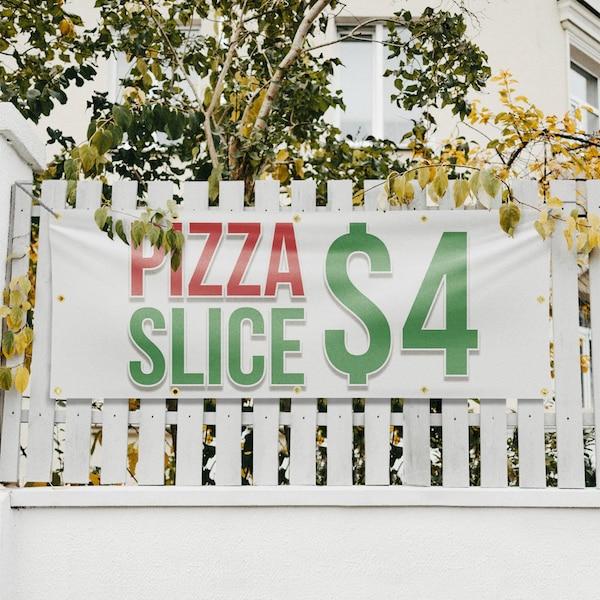 Signmission Pizza Slice $4, 48 Inch x 120 Inch, Vinyl Banner - B-120-30808