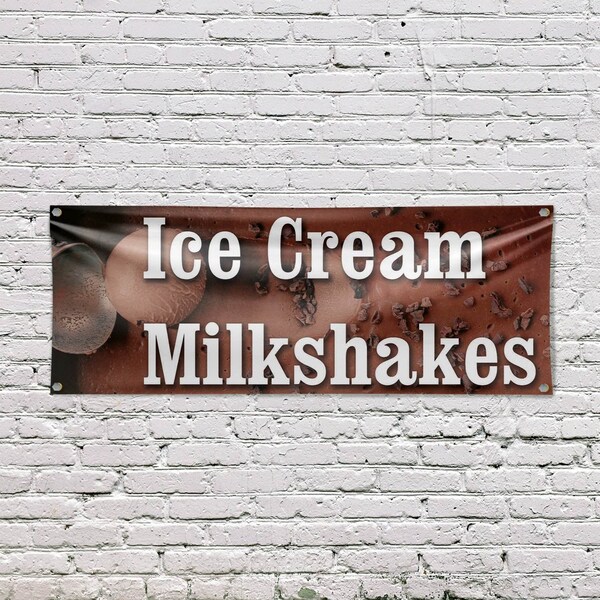 Signmission Ice Cream Milkshakes, 18 Inch x 48 Inch, Vinyl Banner - B-30703