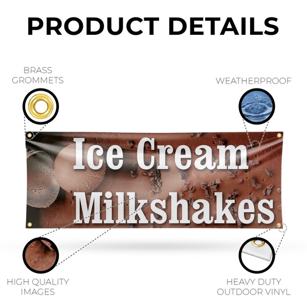 Signmission Ice Cream Milkshakes, 18 Inch x 48 Inch, Vinyl Banner - B-30703