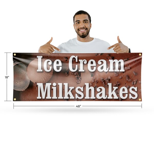 Signmission Ice Cream Milkshakes, 18 Inch x 48 Inch, Vinyl Banner - B-30703