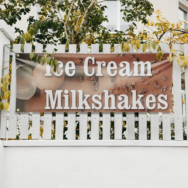 Signmission Ice Cream Milkshakes, 18 Inch x 48 Inch, Vinyl Banner - B-30703