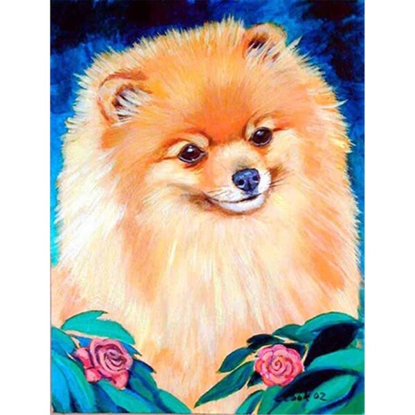 Carolines Treasures 28 x 40 in. Pomeranian Garden Bud House Size Canvas Flag - 7165CHF