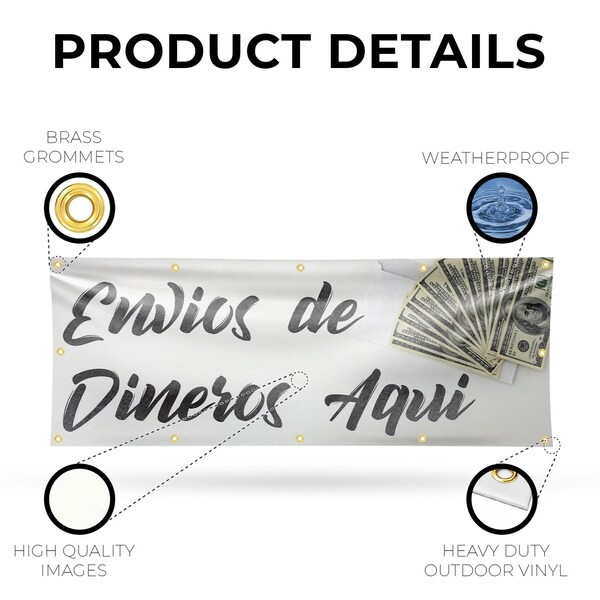Signmission Envios de Dineros Aqui, 48 Inch x 120 Inch, Vinyl Banner - B-120-30561