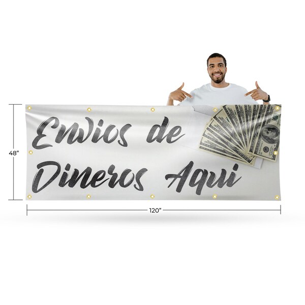 Signmission Envios de Dineros Aqui, 48 Inch x 120 Inch, Vinyl Banner - B-120-30561