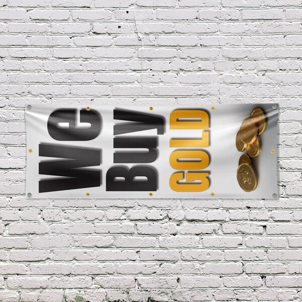 Signmission We Buy Gold Vertical, 48 Inch x 120 Inch, Vinyl Banner - B-120-30926