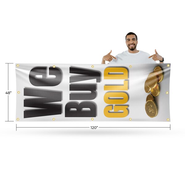 Signmission We Buy Gold Vertical, 48 Inch x 120 Inch, Vinyl Banner - B-120-30926