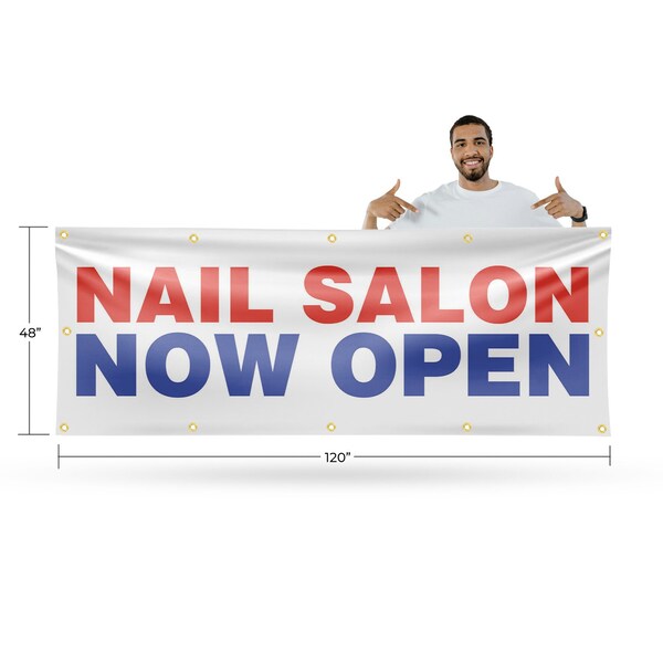 Signmission Nail Salon Now Open, 48 Inch x 120 Inch, Vinyl Banner - B-120-30748