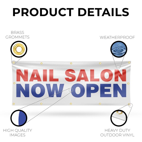 Signmission Nail Salon Now Open, 48 Inch x 120 Inch, Vinyl Banner - B-120-30748