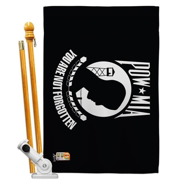 Americana Home & Garden Americana Home & Garden AA-MI-HS-140307-IP-BO-D-US18-AG 28 x 40 in. POW & MIA Military Impressions Decorative Vertical Double Sided House Flag Set & Pole Bracket Hardware Flag Set - HS140307-BO
